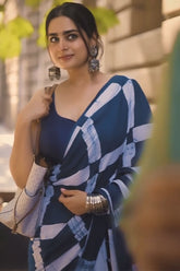 Lovely Blue Mul Cotton Saree with Pocket and Unstitched Blouse